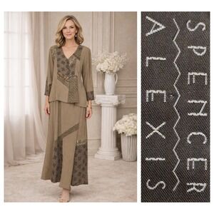 Spencer Alexis VTG Brown Animal Print Lagenlook Flowy Maxi Skirt Set Size 10